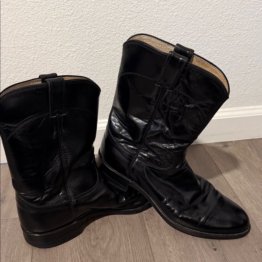 Justin Men's Black Leather Boots Size 10.5